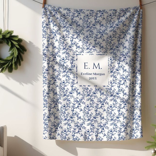 Custom Name Dusty Blue Toile Floral Cozy Blanket (Custom Name Dusty Blue Toile Floral Cozy Blanket)