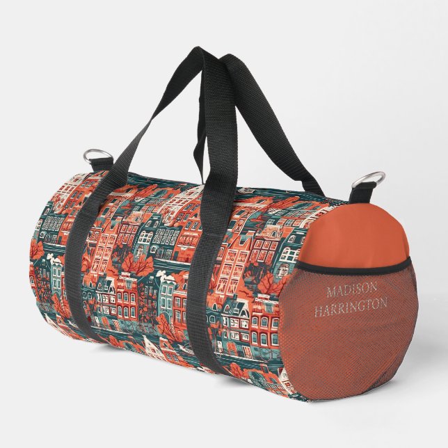 Custom Name Dutch Houses Pattern Duffle Bag (Right Corner)
