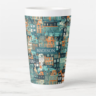 Custom Name Dutch Houses Pattern Latte Mug