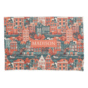 Custom Name Dutch Houses Pattern Pillowcase