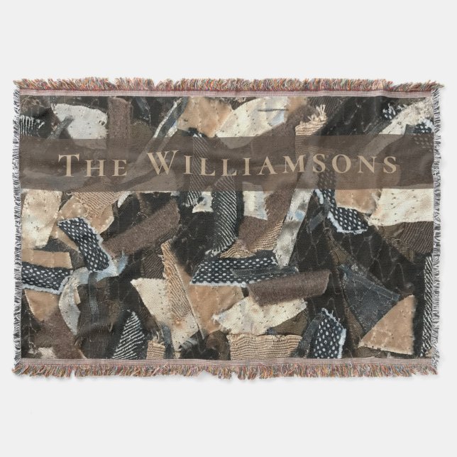 Custom Name Earthy Abstract Stripes Patchwork Look Throw Blanket (Front)