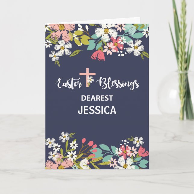 Custom Name Easter Blessings of Risen Christ Card (Front)