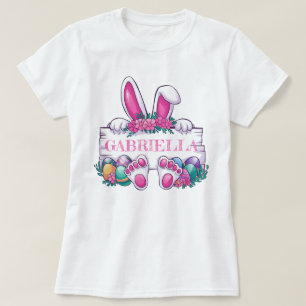 Custom Name Easter Tee; Cute Bunny & Eggs T-Shirt