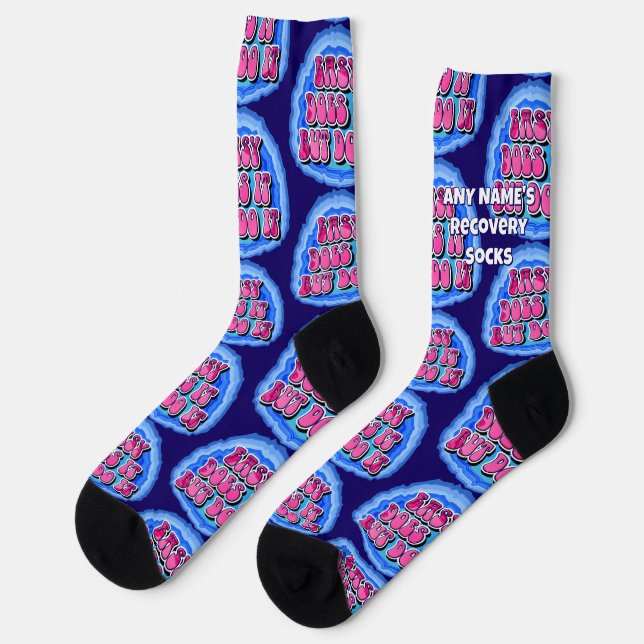 CUSTOM NAME Easy Does It Geode 12 Step AA Slogan Socks (Left)