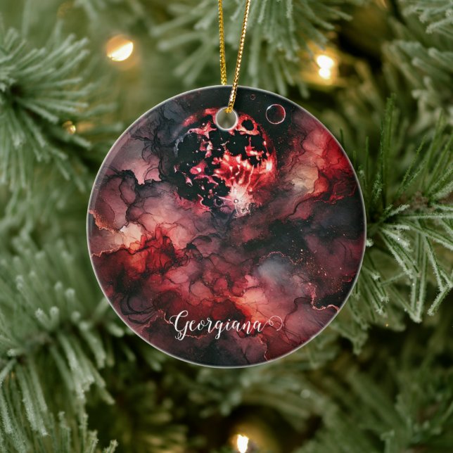 Custom Name Eerie Blood Moon Halloween Alcohol Ink Ceramic Tree Decoration (Tree)