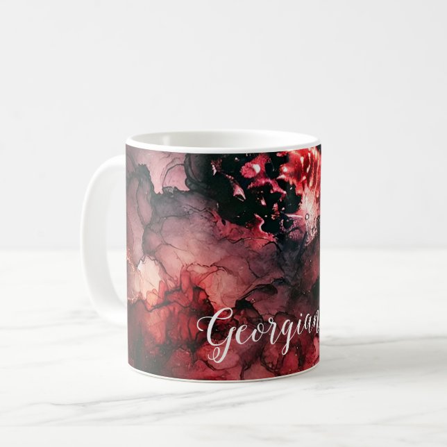Custom Name Eerie Blood Moon Halloween Alcohol Ink Coffee Mug (Front Left)