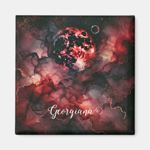 Custom Name Eerie Blood Moon Halloween Alcohol Ink Magnet