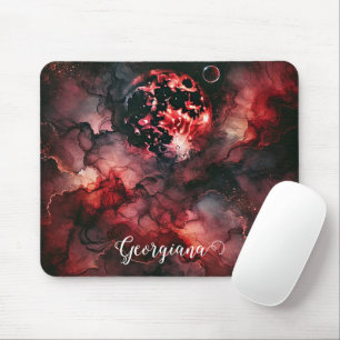 Custom Name Eerie Blood Moon Halloween Alcohol Ink Mouse Mat