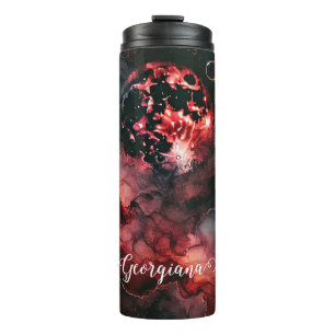 Custom Name Eerie Blood Moon Halloween Alcohol Ink Thermal Tumbler