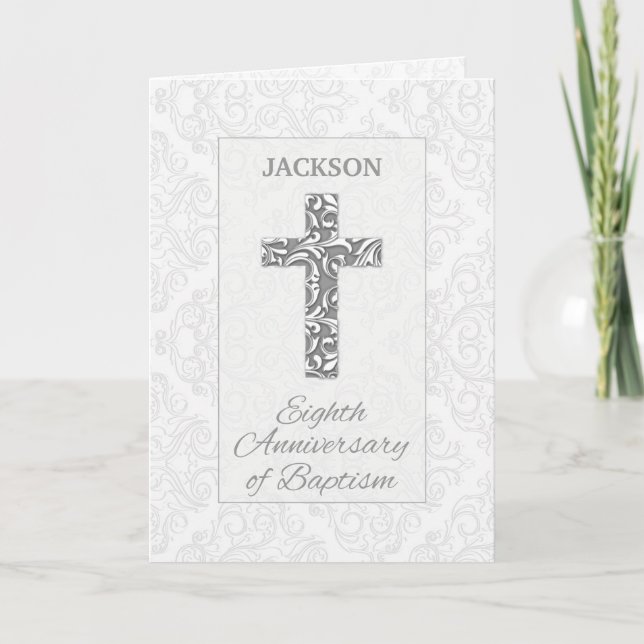 Custom Name Eighth Anniversary Baptism Blessings C Card (Front)