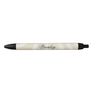 Custom Name Elegant Beige Cream Organic Pattern Black Ink Pen