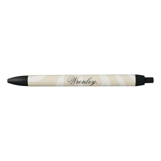 Custom Name Elegant Beige Cream Organic Pattern Black Ink Pen (Front)