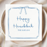 Custom Name Elegant Blue Bow Hanukkah Party Napkin<br><div class="desc">Celebrate Hanukkah in style with these elegant and customisable napkins, featuring a refined blue bow design and sleek script text. Perfect for adding a personal touch to your family’s holiday table, these chic napkins will elevate your Hanukkah gatherings, creating a warm and welcoming atmosphere. Customise with your family’s name for...</div>