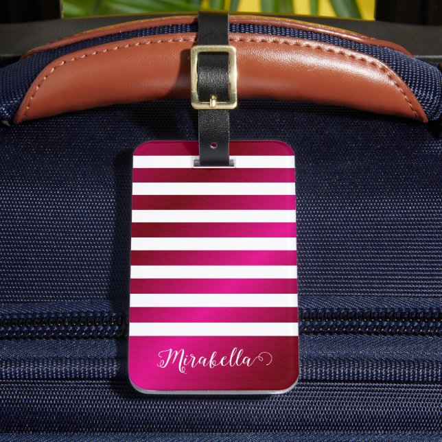 Custom Name Elegant Bright Hot Pink Luggage Tag (Front Insitu 2)