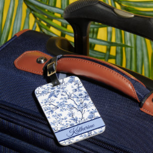 Custom Name Elegant French Vintage Blue Floral Luggage Tag