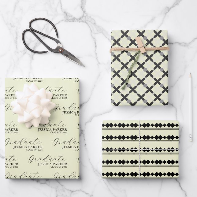 Custom Name Elegant Graduate  Wrapping Paper Sheet (Front)