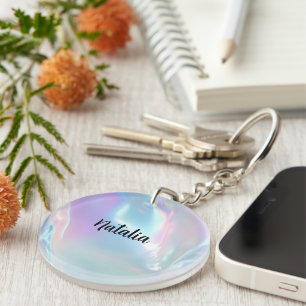 Custom Name Elegant Holographic Key Ring