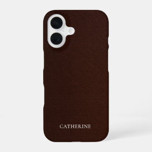 Custom Name Elegant Mahogany Faux Leather iPhone 16 Case