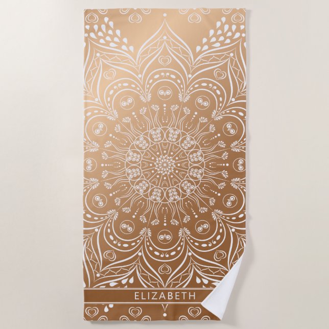 Custom Name Elegant Mandala Girly Beach Towel (Front)