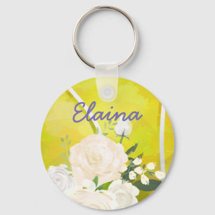 Custom Name Elegant Painted Tennis Ball Key Ring