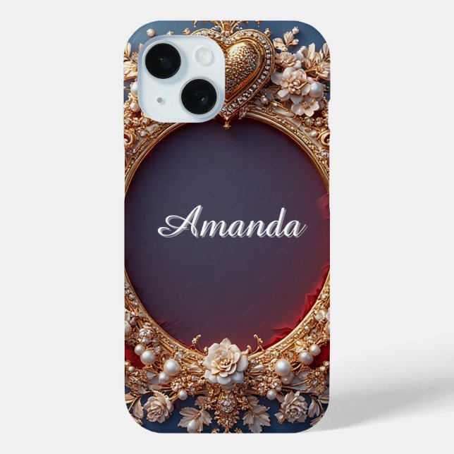 Custom name Elegant Pearl Heart Glow ✨ Romantic Case-Mate iPhone Case (Back)