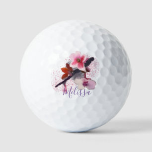 Custom Name   Elegant Pink Cherry Blossom Golf Balls