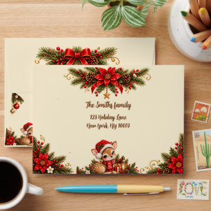 Custom Name Elegant Reindeer Christmas Envelope