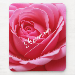 Custom Name Elegant Rose Flower Mouse Mat