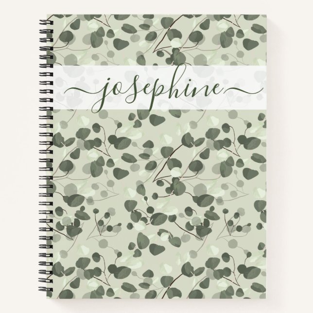 Custom name elegant script Eucalyptus fresh green  Notebook (Front)