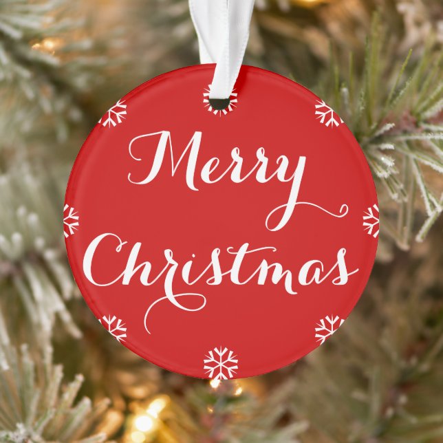 Custom Name Elegant Script Merry Christmas Red Ornament (Tree)