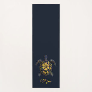 Custom Name Elegant Turtle with Gold Floral Shell Yoga Mat