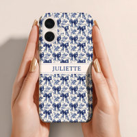 Custom Name Elegant Vintage Floral Blue Bows