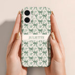Custom Name Elegant Vintage Floral Green Bows iPhone 16 Case<br><div class="desc">Carry charm everywhere! This phone case features vintage florals and dainty sage green bows with your custom name,  stylish,  protective,  and perfectly personalised.</div>