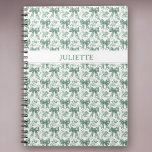 Custom Name Elegant Vintage Floral Green Bows Notebook<br><div class="desc">Write in style! This elegant notebook features vintage florals and sweet green bows with your custom name,  perfect for journalling,  school,  or a thoughtful personalised gift.</div>