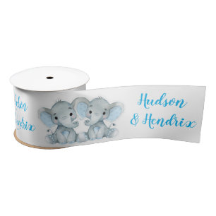 Custom Name Elephant Satin Ribbon Spool Twins Boys