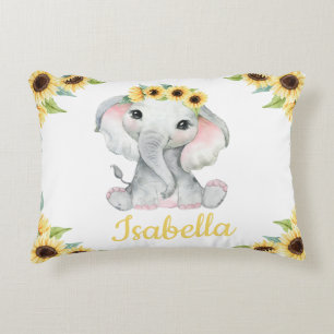 Custom Name Elephant Sunflower Pillow Gift