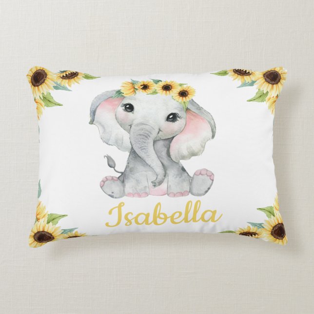 Custom Name Elephant Sunflower Pillow Gift (Front)