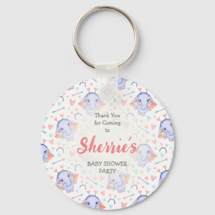 Custom Name Elephant Theme Baby Shower Key Ring