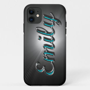 Custom name"Emily" in Turquoise and Silver Design. iPhone 11 Case