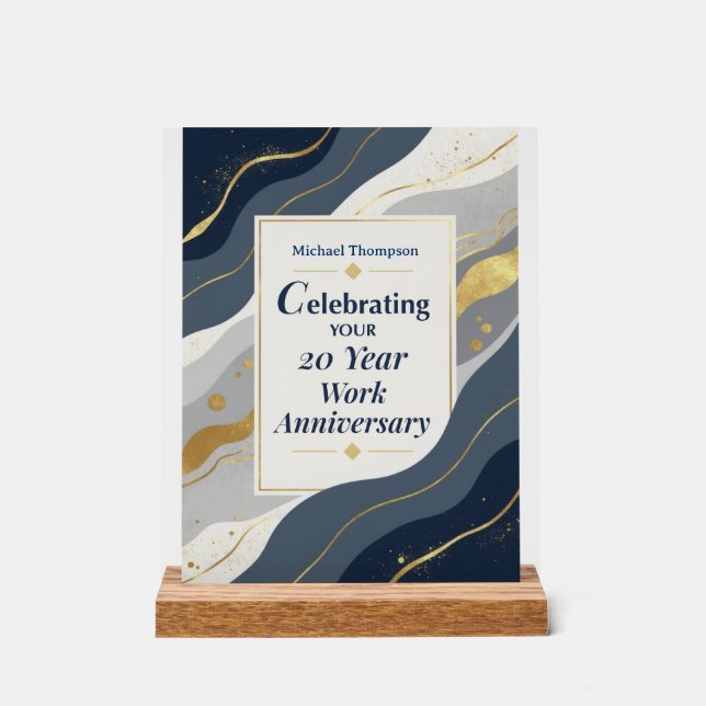 Custom Name Employee 20 Year Work Anniversary Acrylic Sign (Front)