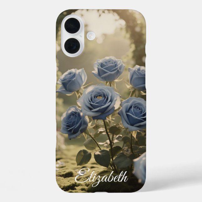Custom Name Enchanted Blue Rose Romantic Floral Case-Mate iPhone Case (Back)