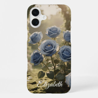 Custom Name Enchanted Blue Rose Romantic Floral iPhone 16 Plus Case