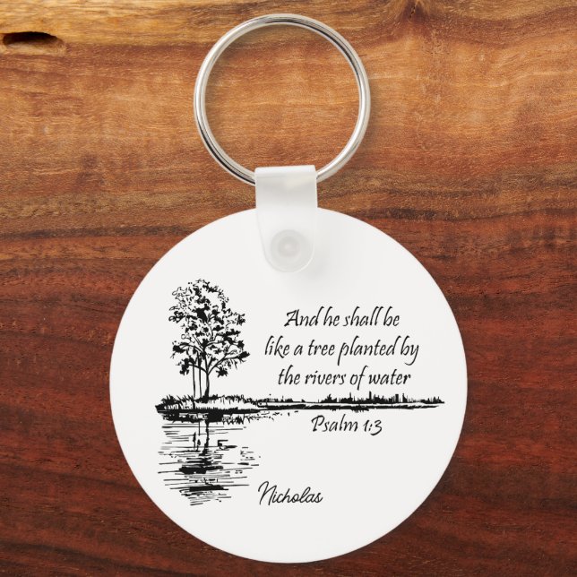 Custom Name Encouraging Scripture Psalm 1:3  Key Ring (Back)