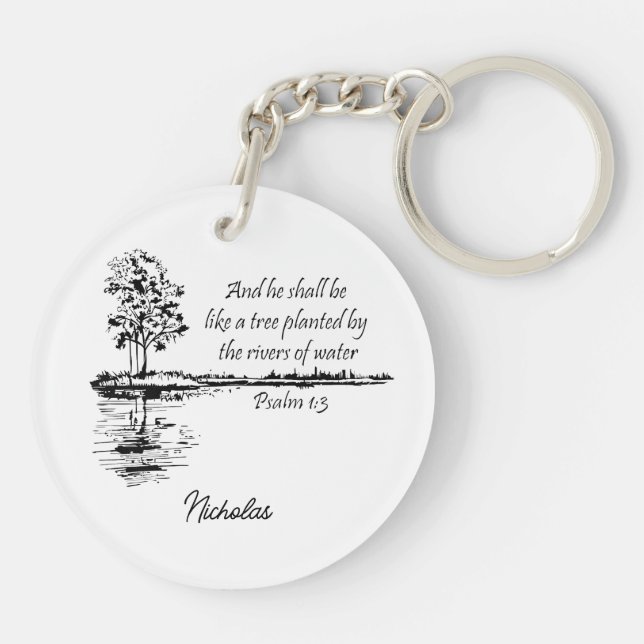 Custom Name Encouraging Scripture Psalm 1:3  Key Ring (Back)