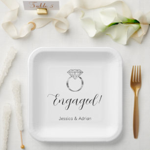Custom Name Engaged Diamond Ring Engagement Party Paper Plate