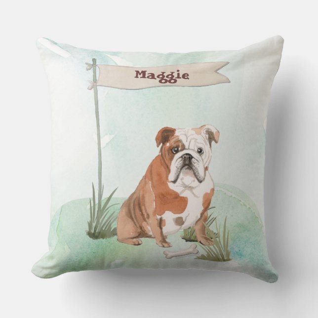 Custom Name English Bulldog Pet Dog Cushion (Front)