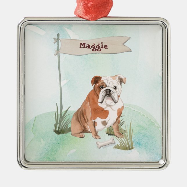 Custom Name English Bulldog Pet Dog Metal Tree Decoration (Front)