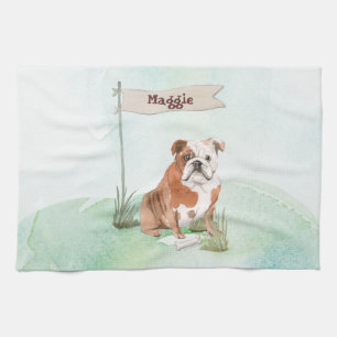 Custom Name English Bulldog Pet Dog Tea Towel