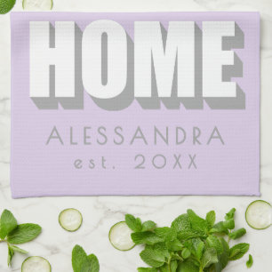 Custom Name Est. Home Minimalist Pastel Purple Tea Towel
