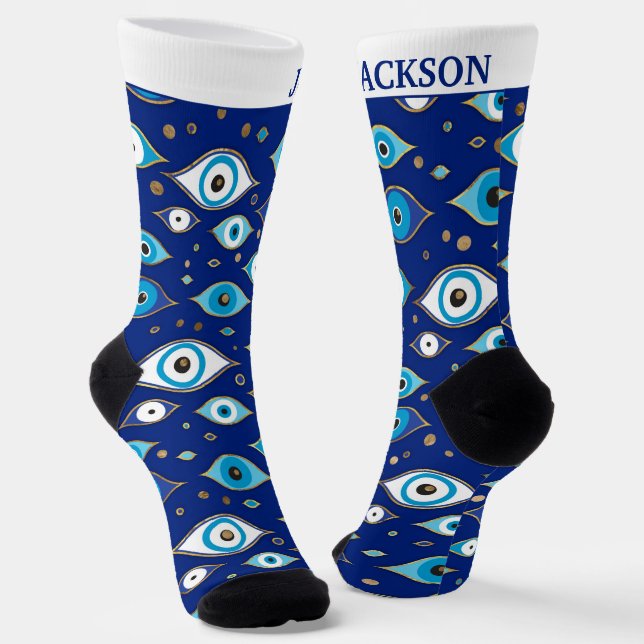 Custom name - Evil Eye protection pattern  Socks (Angled)